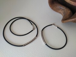Minimalist design - rubber-silver necklace+bracelet set