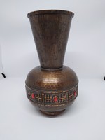 Lignifer retro iparművészeti réz váza jáspis kő berakásos
