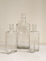 Three old square flat beverage medicinal glass bottles
