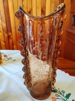 Art deco cseh lazac színű üveg váza 29.5 cm magas