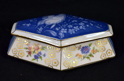 Limoges porcelain box with a beautiful butterfly pattern art deco 6-angled shape - bonbonnier
