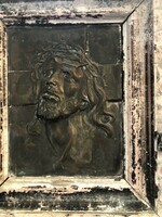Krisztus bronz falikép, Oswald szignóval, 25 x 20 cm-es.