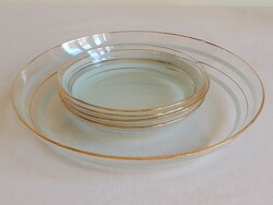 Antique Four Person Old Art Deco Gold Edged Glass Cake Compote Bowl Serving Bowl Set