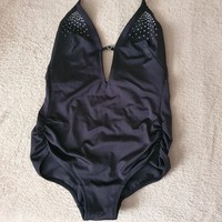 Black rhinestone one-piece swimsuit s
