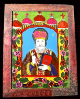 Saint Nicholas icon painted on glass