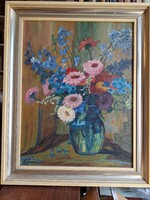 About 100-120 years old quality German flowers in a vase - framed in the 80s