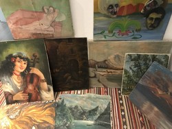 9 old paintings from a warehouse, sold together.