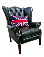Original English chesterfield leather armchair with ears