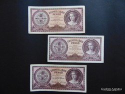 3 One billion pengő banknotes 1946 lot!