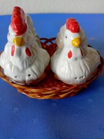 Rooster and hen spice holder pair set