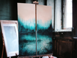 Turquoise abstract painting set