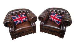 Original English chesterfield leather armchairs