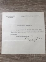 A letter signed by Kálmán Darányi, an aristocratic politician, member of Parliament, and Prime Minister