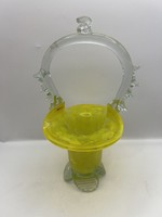 Glass yellow broken basket glass basket, karcagi, 22 x 13 cm. 5119