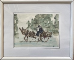 Donkey cart - small watercolor