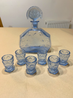 Art deco liqueur brandy blue crystal set