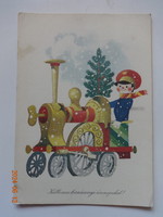 Old graphic Christmas greeting card - drawing by Károly Kecskeméty