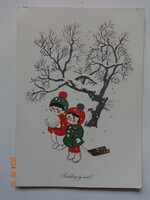 Old graphic New Year's card - drawing by Károly Kecskeméty