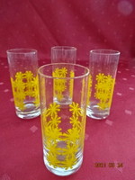Cylindrical glass brandy glass with a yellow pattern, 3 pieces for sale. Its height is 9 cm. He has!
