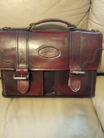 Burgundy leather briefcase women's bag cowhide laptop bag unisex