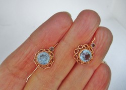 Beautiful antique mint 14kt gold earrings with white and blue topaz stones