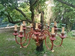 Large metal and carved wood chandelier