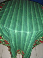Beautiful Christmas green tablecloth runner with gold patterned edges