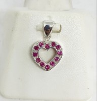 Silver heart pendant with pink zirconia stones, 925 silver new jewelry