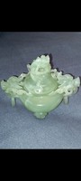 Older oriental carved jade stone statue dragon with lid 3 legged container storage with dragon heads