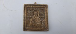 Antique Orthodox Orthodox copper road icon - with depiction of St. Nicholas