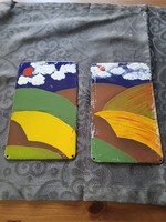 Enameled iron picture in a pair