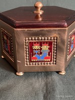 Horváth kinga fire enamel picture - inlaid copper box - jewelry box