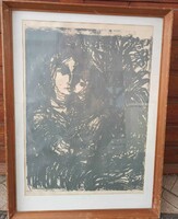 Mother with child - labeled linocut - unidentified artist