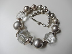 Old special silver-plated necklace with large faceted glass eyes