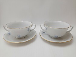 Herend blue soup cup with a small flower pattern and a pair of bottoms