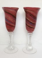 A pair of thick-walled wine or champagne stemmed glasses with a marble pattern. Murano Italy