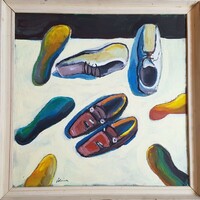 Schéner Mihály - Cipőcskék 70 x 70 cm olaj, farost