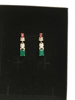 Special ruby-green onyx gold-plated silver earrings