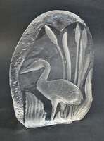 Vintage goebel cast lead glass paperweight / egret in the reeds