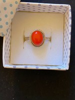 New! Size 55, silver 925 marked ring! The stone is reconstructed coral. Very bright color.