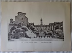 The capitol in Rome with the church at sta maria aracoeli. Lithography.