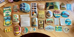 Retro suitcase label collection from the 1960s, 46 pieces