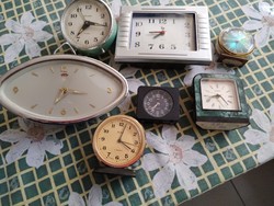 Seven vintage, retro table clocks