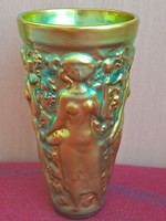 Gyönyörű színekben pompázó Zsolnay eozin szüretelő pohár