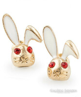 Bunny earrings with golden, red crystal eyes and white fire enamel ears