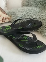 Olaian 35-36 beach slippers, black-green flip-flops