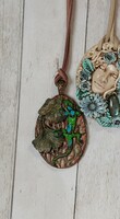 Owl and lizard pendant