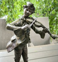 Antik Mozart Festett Bronz jellegű szobor Hegedűvel a kezében jelzett.Bronz-spiater ón anyagú.