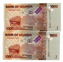 Uganda 1000 schillings 2017 number tracker in 2 pairs