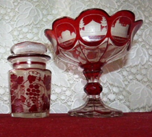 2 pcs. Purple stained glass, jar, goblet.